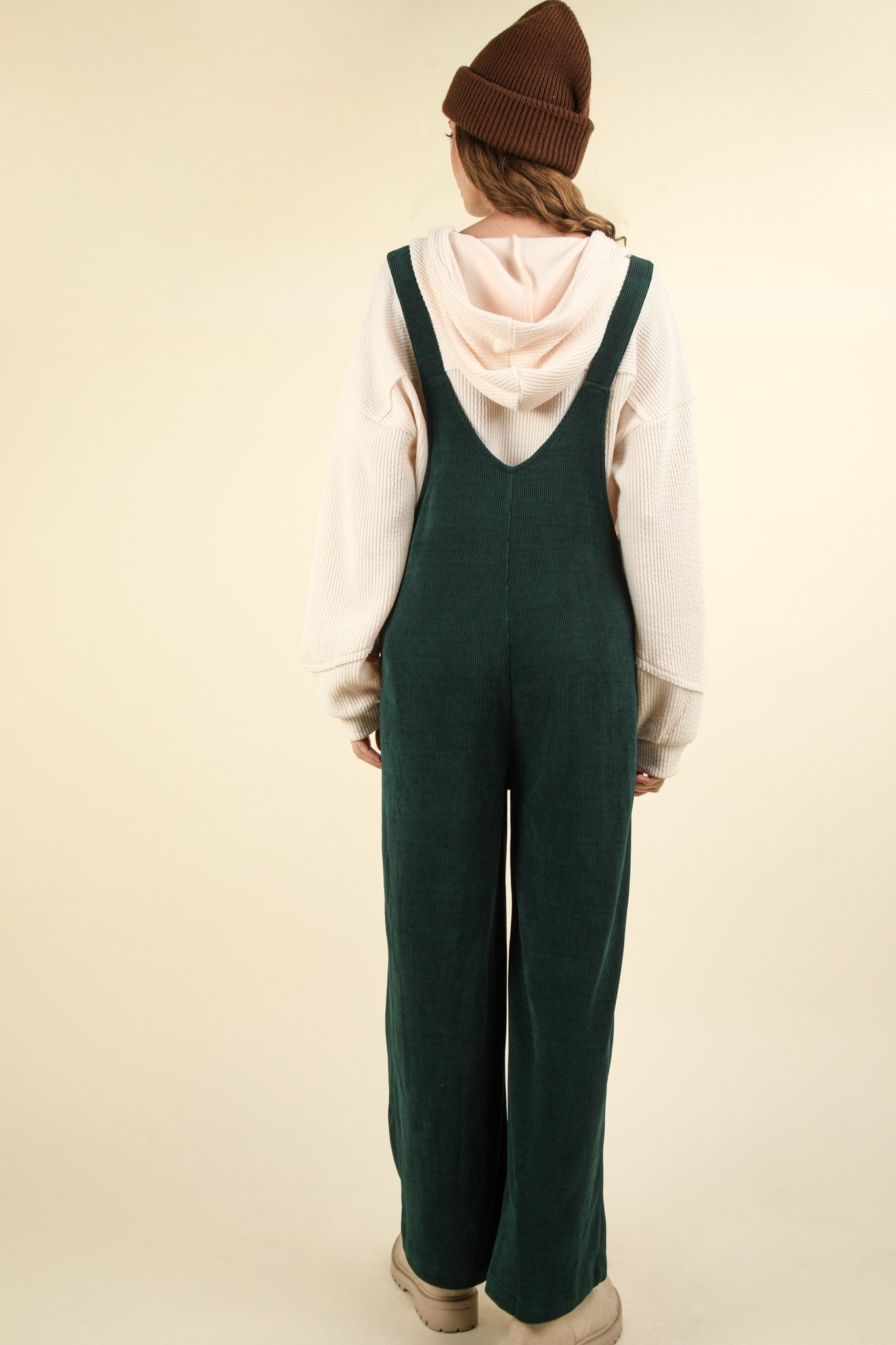 Soft Corduroy Straight Leg Overall Jumpsuit - Forest