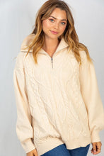 Load image into Gallery viewer, Cable Knit Quarter Zip Sweater - Oatmeal

