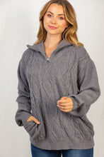 Load image into Gallery viewer, Cable Knit Quarter Zip Sweater - Grey
