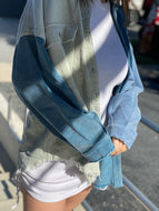 Beige & Sea Blue Patched Corduroy Jacket