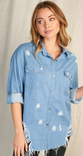 Load image into Gallery viewer, Distressed Denim Button Down

