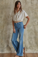 Satin Button Up Tie Front Shirt