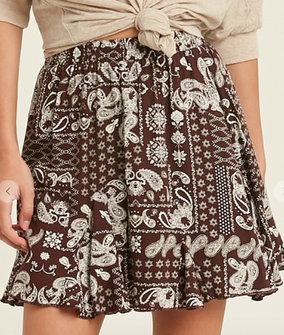 Paisley Mini Lined Skirt - Wine